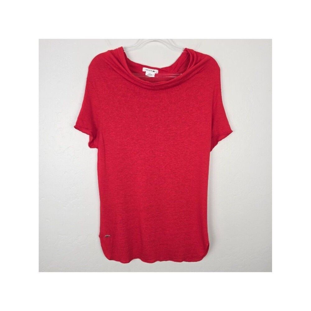Lacoste Top Short Sleeve T-shirt Viscose Linen Cowl Neck Red Size EU 42 US L